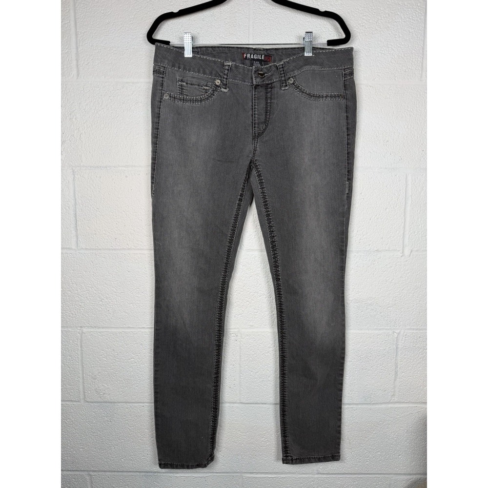 Fragile Blue Jeans Gray Pull On Jeggings Women's XL Skinny Stretch Faux Pocket